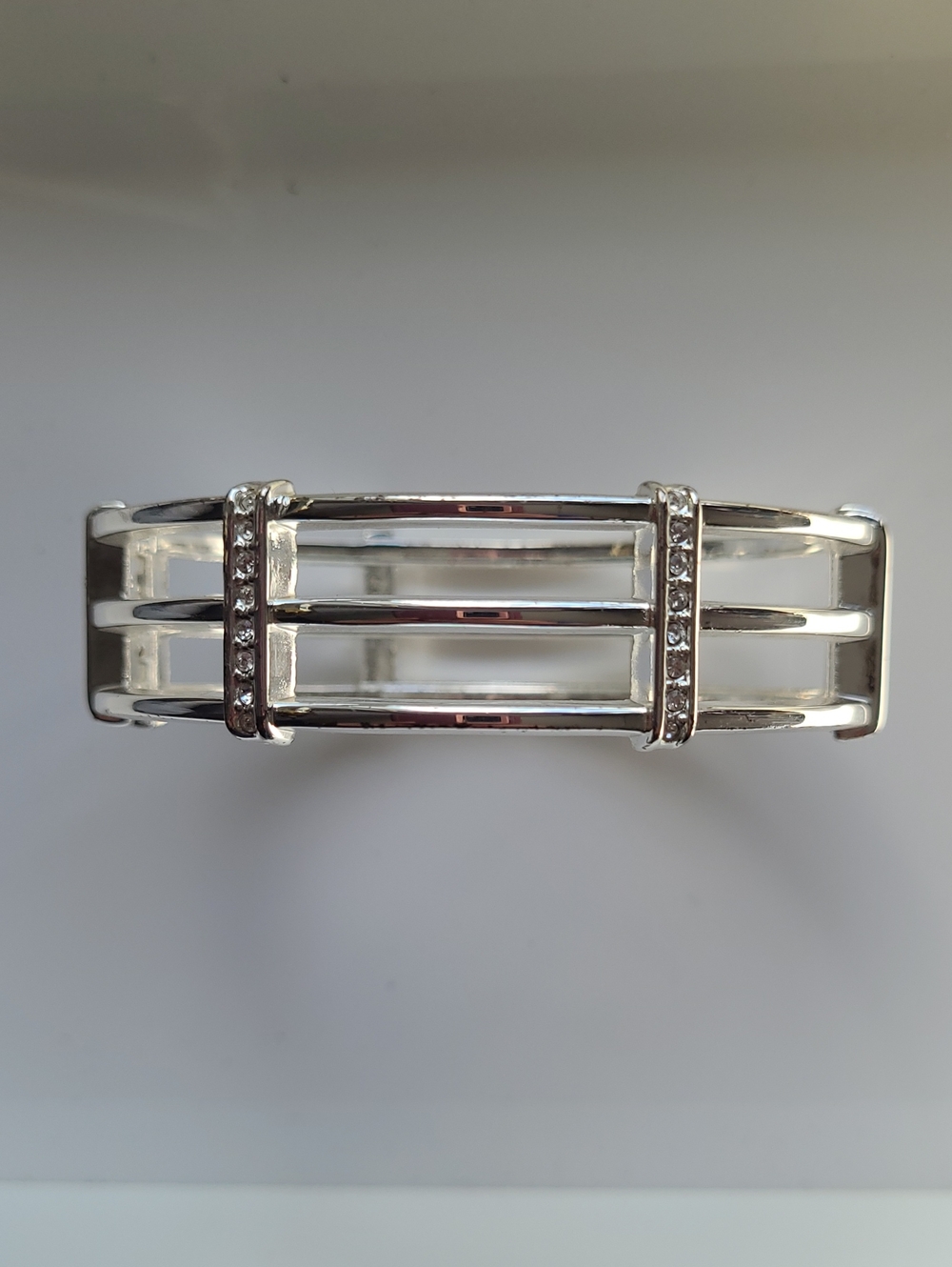 W - Silver-Tone Crystal-Accent Triple-Bar Cuff Bracelet